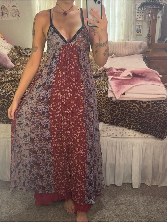 Zara Floral Patchwork Maxi Dress in Burgundy and Lavender - Picture 2 of 12